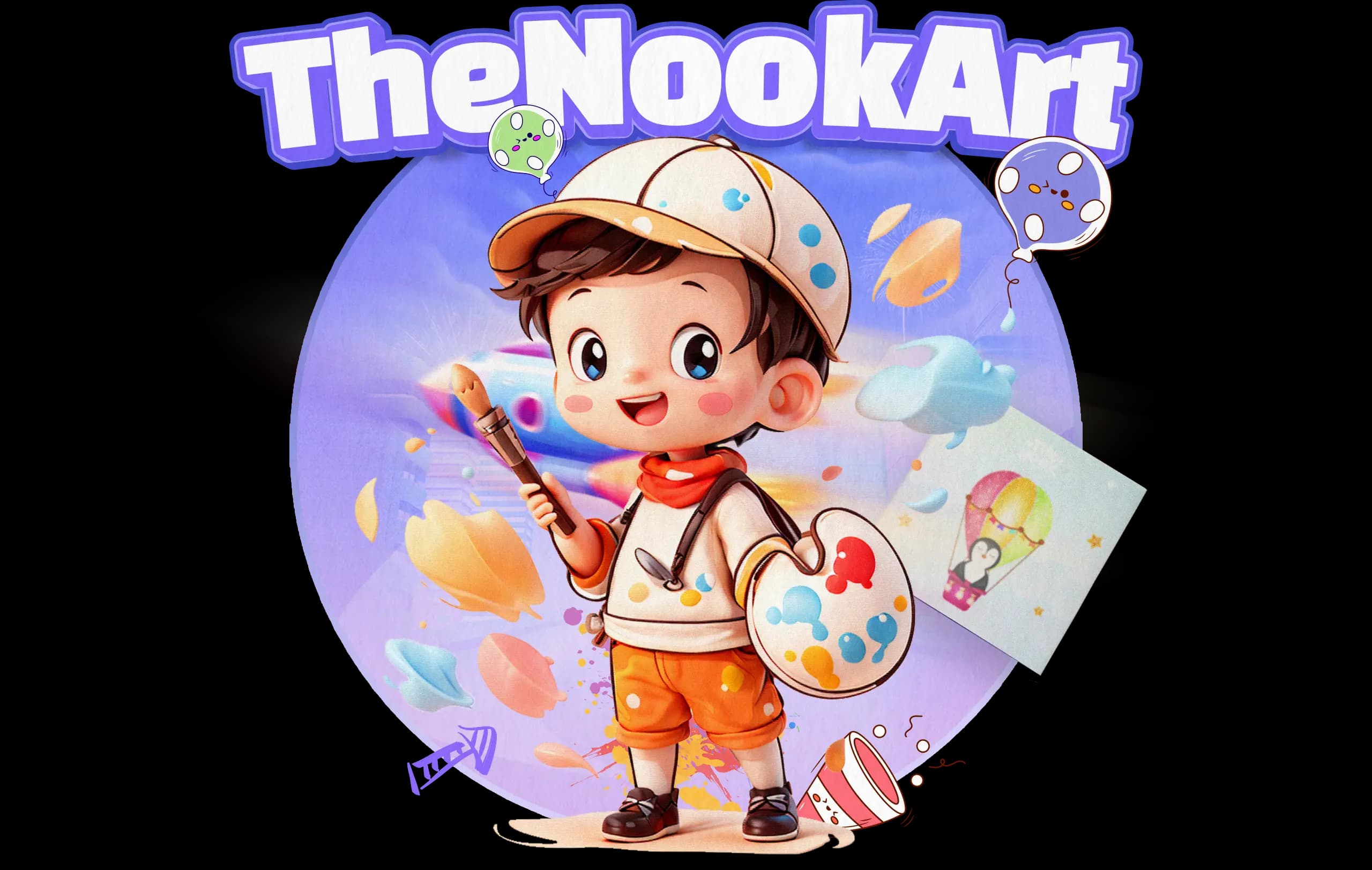 A child painting, surrounded by colour